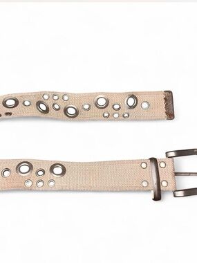 Studded Beige Canvas Belt with Metal Grommets